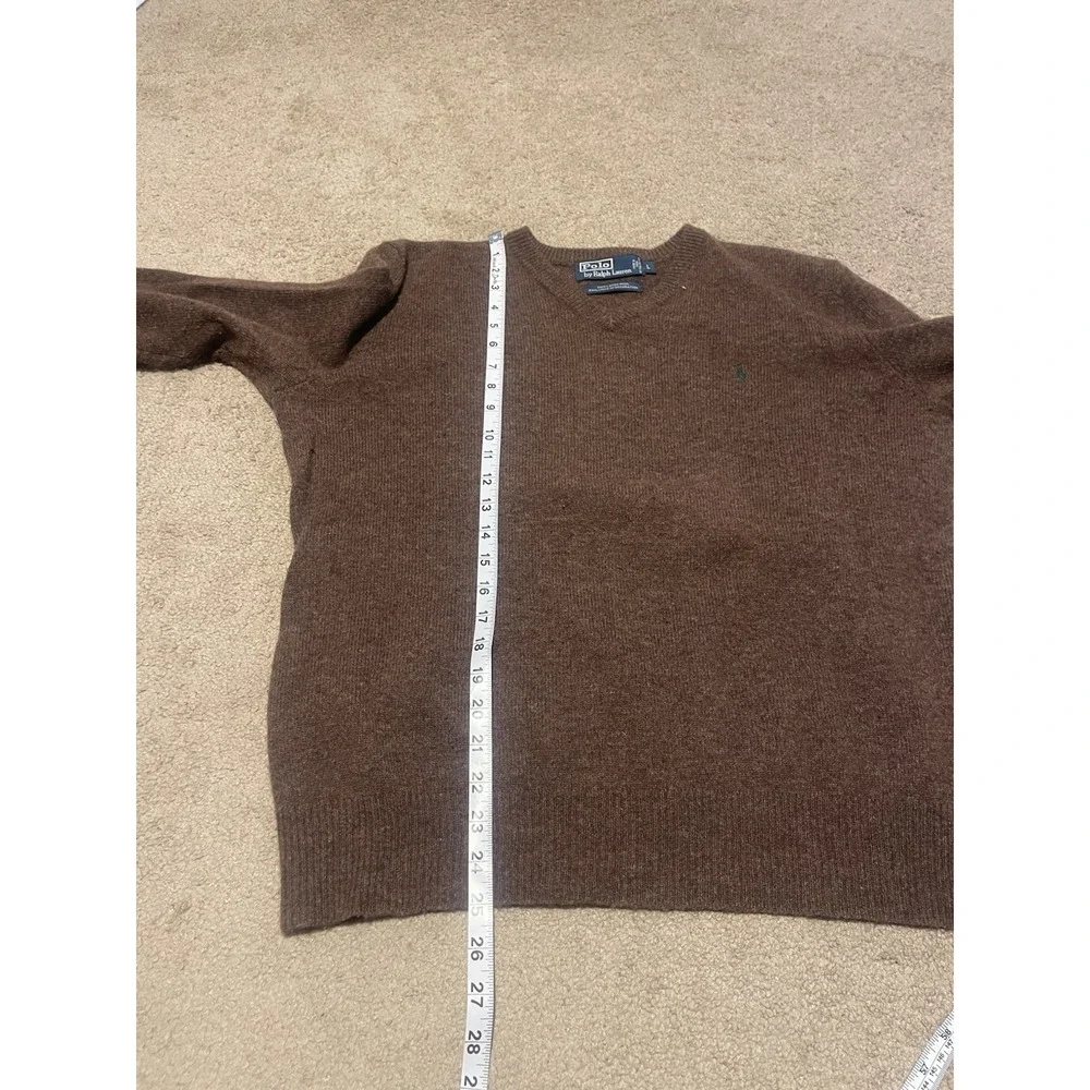 Polo Ralph Lauren Sweater Mens Large Brown Lambs Wool V-Neck Pony Logo